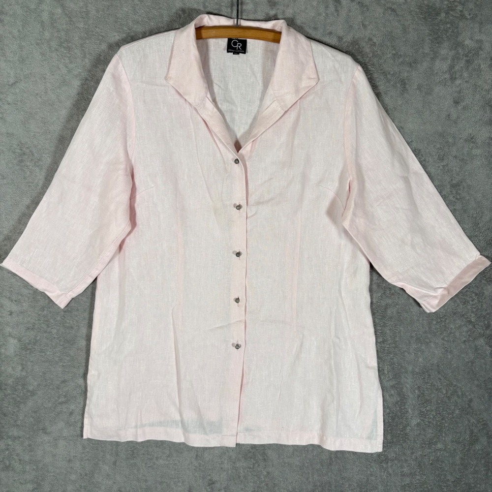 Connie Roberson Pale Pink 100% Linen Button Front Tunic Shirt XL Made in USA
